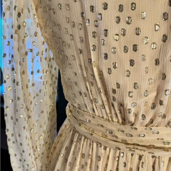 STUNNING Zimmermann Cream Long Sleeve Wrap Dress with Shining Gold Accents - Picture 3 of 16